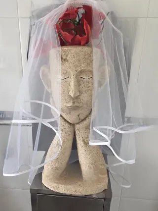 Velo Novia Corto Complemento Disfraz Carnaval 80cm