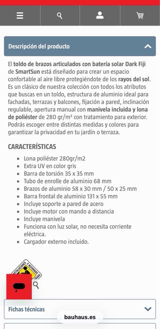 Toldo SmartSun solar cofre completo