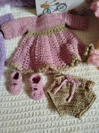 Ropita Reborn Crochet Rosa y Lila