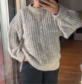 Jersey de lana trenzado gris