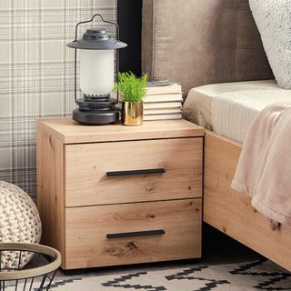 Comodino Moderno 2 Cassetti Rovere Chiaro 44,5 cm