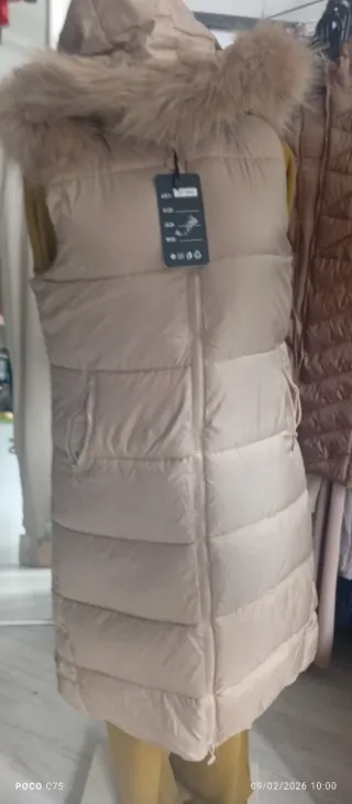 Chaleco largo mujer beige