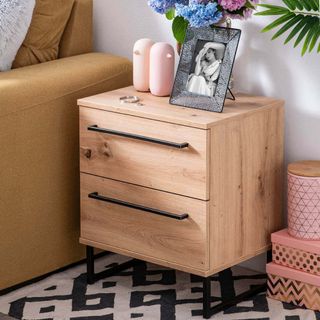 Comodino Moderno 2 Cassetti Rovere Chiaro 54 cm