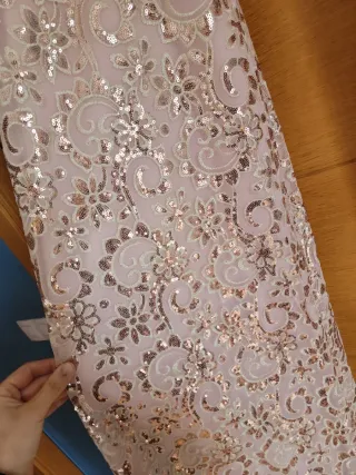 Vestido de fiesta lentejuelas rosa palo y beis...