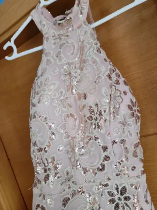 Vestido de fiesta lentejuelas rosa palo y beis...