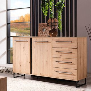 Credenza 2 Ante 4 Cassetti Rovere Chiaro 159 cm