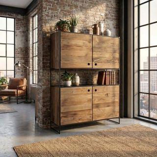 Credenza in Pino Riciclato con 4 Ante 100 cm Alta