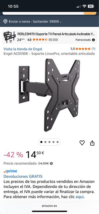 TV Engel 32”+ Smart TV Convertidor+anclaje a pared