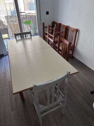 CONJUNTO DE MESA EXTENSIBLE Y 8 SILLAS