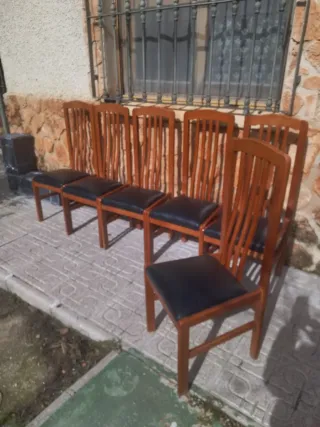 6 Sillas Madera Cerezo Asiento Negro