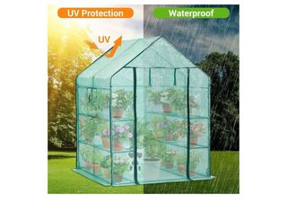 Invernadero de jardín con estantes