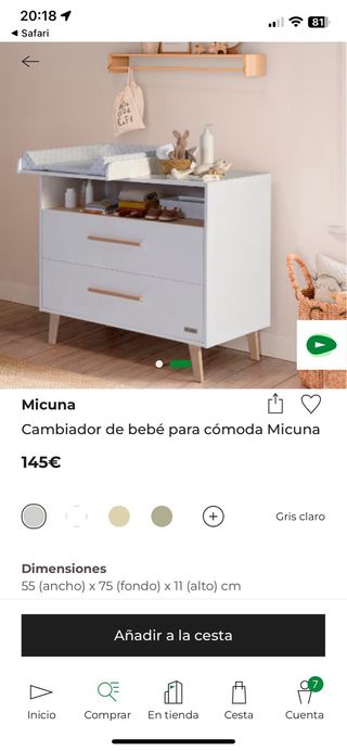 Cambiador Micuna para cómoda bebé