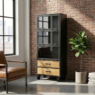 Vetrina Industrial Legno Metallo Ante Vetro 182cm