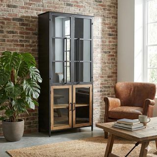 Vetrina Industriale in Ferro e Legno Nera 140 cm