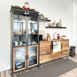 Vetrina Industriale in Ferro e Legno Nera 140 cm