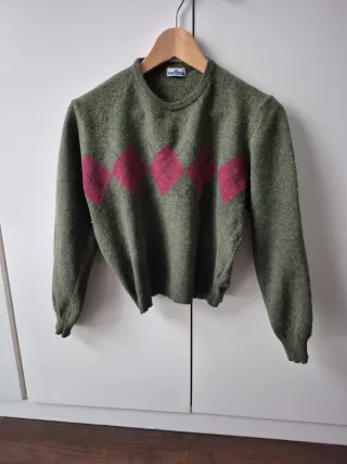 Jersey lana mujer verde rombos rosa