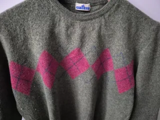 Jersey lana mujer verde rombos rosa