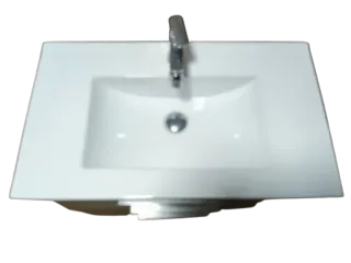 Mueble de baño con lavabo y grifo.