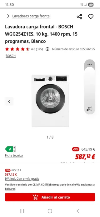 Lavadora Bosch Serie 6 9kg