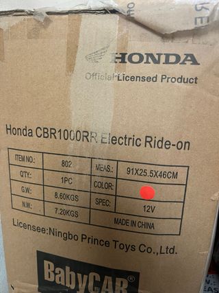 Moto Elettrica Honda CBR Bambini Rossa