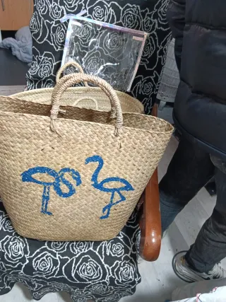 2 Cestas Mimbre Flamencos Decoración