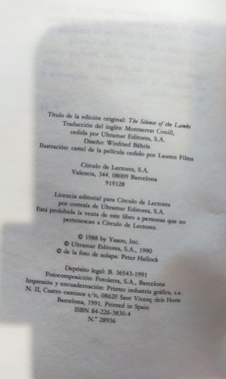 Libro: El silencio de los inocentes - Thomas Harri