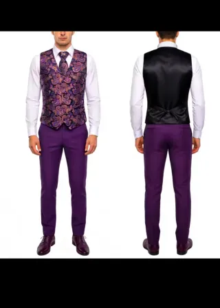 Traje de novio a medida púrpura y negro