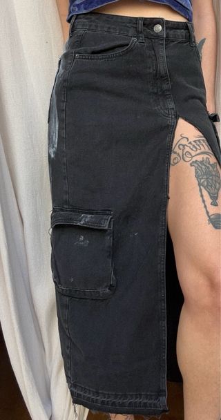 Falda larga negra pintada a mano