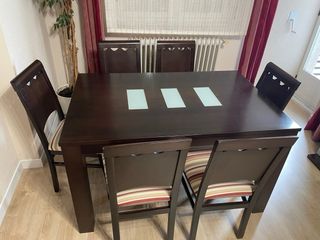 Mesa comedor extensible wengue + 6 sillas