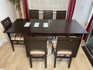 Mesa comedor extensible wengue + 6 sillas