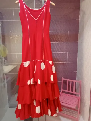 Vestido Sevillana Rojo con Lunares Blancos