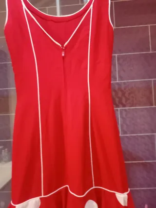 Vestido Sevillana Rojo con Lunares Blancos