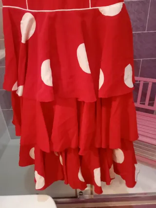 Vestido Sevillana Rojo con Lunares Blancos
