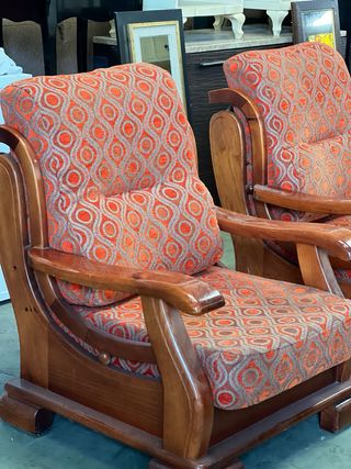 Sofá y sillones vintage madera y tela