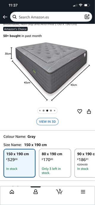 Colchón Matnature Platinum 150x190cm Gris