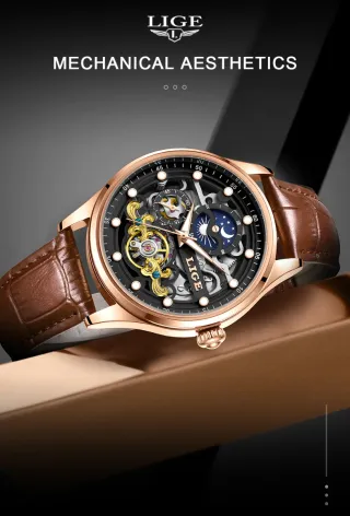 Reloj Automático LIGE Hombre Marrón/Dorado