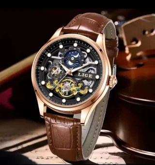 Reloj Automático LIGE Hombre Marrón/Dorado