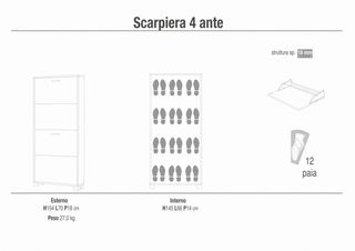 Scarpiera Salvaspazio 4 Ante 154 cm Finitura Scura