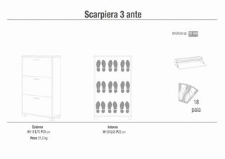 Scarpiera 3 Ante Salvaspazio 118 cm Noce Bianco