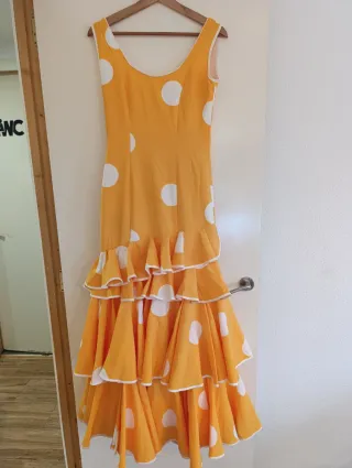 Vestido Flamenca Gitana Lunares Naranja