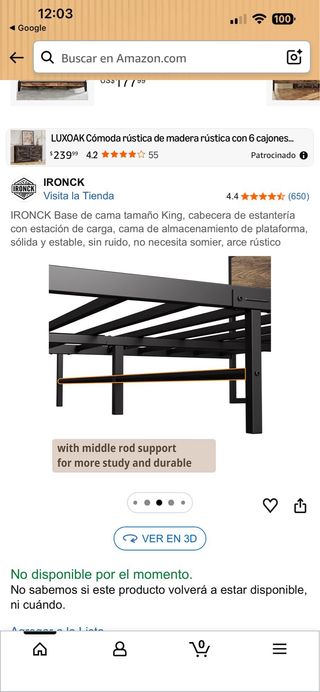 Base Cama King IRONCK con Estantería