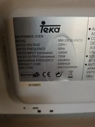 Microondas Teka MW 200 Casi Nuevo