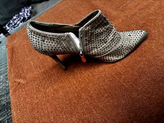 Stivaletti tacco alto strass beige/oro