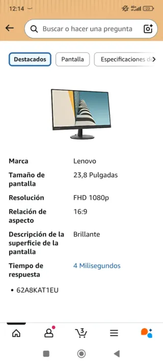 Monitor Lenovo 24 Negro