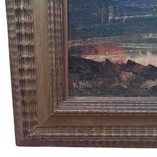 Dipinto a olio su tela raffigurante Lago di Como