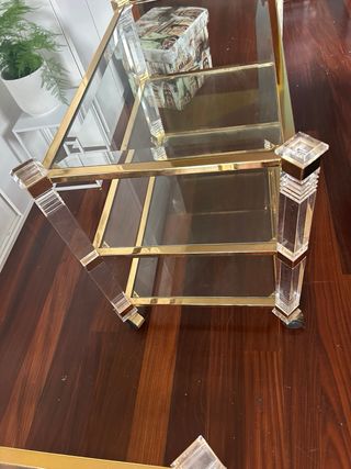 Mesa de centro cristal y metal dorado