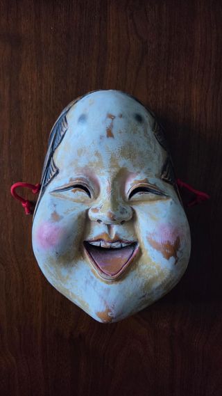 Máscara Okame Teatro Japonés Talla Madera