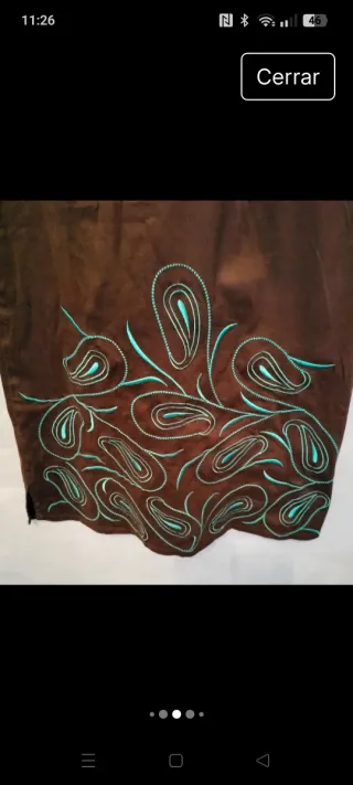 Vestido vintage bordado marrón y turquesa