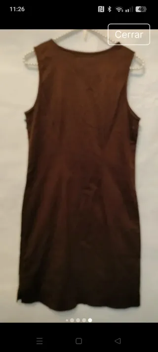 Vestido vintage bordado marrón y turquesa