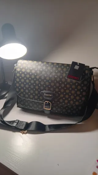 Borsa Coveri tracolla nero e oro monogram